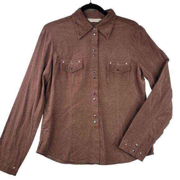 Melrose Studio Western-Style Corduroy Button-Up Brown Medium Shirt Long Sleeve - Picture 1 of 11